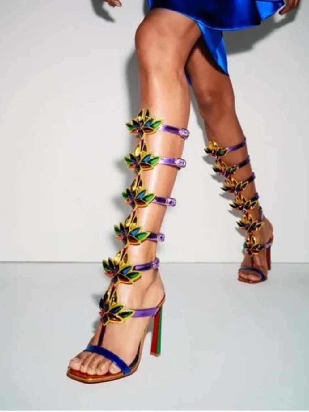 Christian Louboutin Marvel Sea Warrior Gladiator Knee High Sandal Metallic 40.5 - Picture 13 of 14